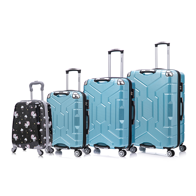 Luggage set PC material four piece travel luggage set, with rotating wheels and a sense of technology