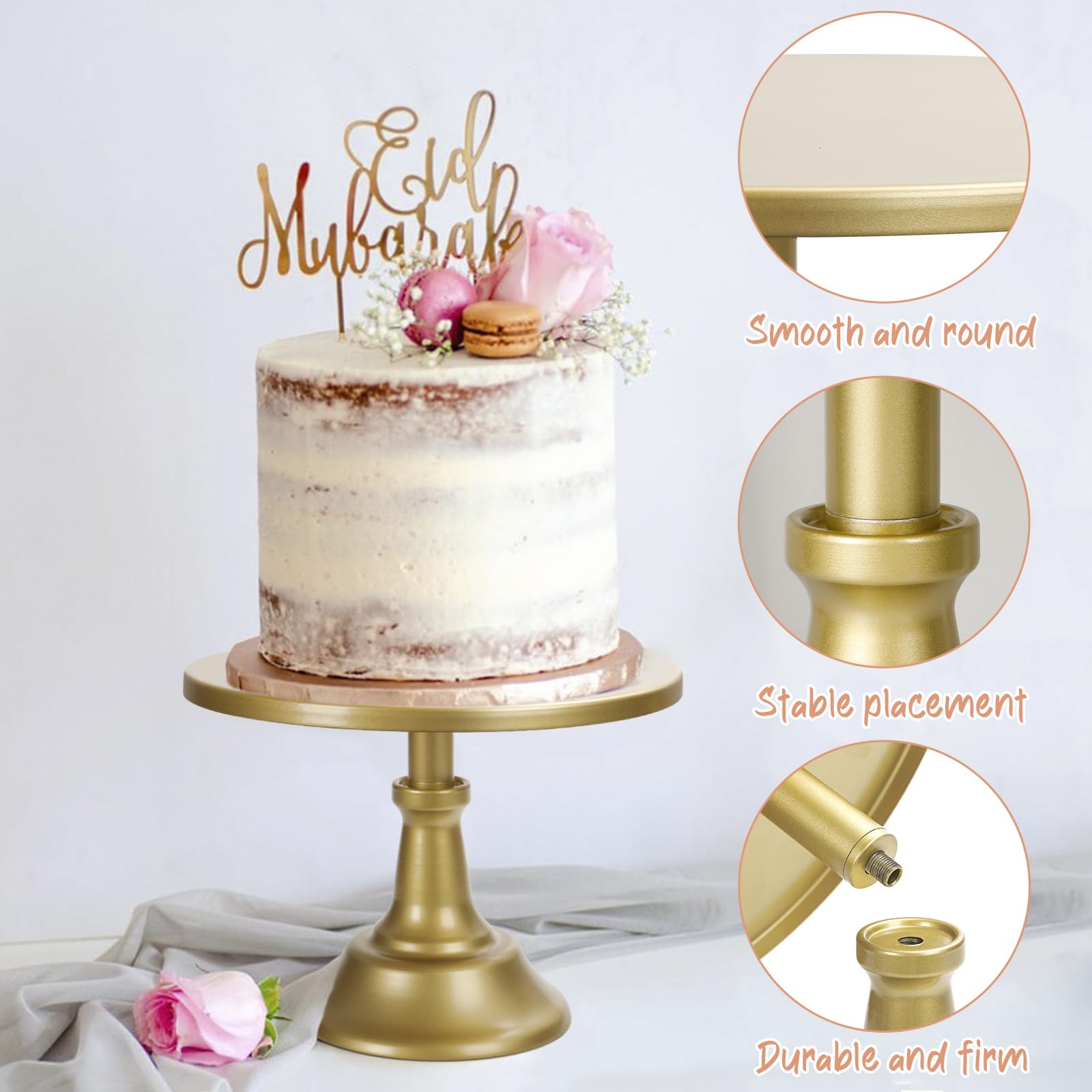 3Pcs Cake Stand, Gold Round Cupcake Stand 8/10/12Inch Dessert Display Stand Cupcake Holder Pastry Serving Plate for Baby Shower Wedding Birthday Party Celebration Home Decoration