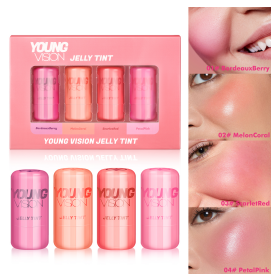 YOUNG VISION Jelly Blush & Lip Tint 4-Piece Set - 2-in-1 Cheek & Lip Color Stick for Contouring Blush