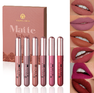 YOUNG VISION 6Pcs/Set Matte Velvet Lipgloss Waterproof Long-Lasting Liquid Lipstick for Flawless Makeup