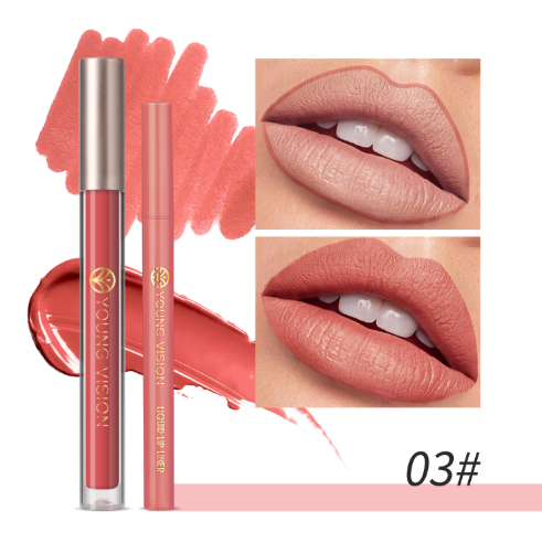 YOUNG VISION Lip Glaze + Lip Liner set liquid Lip Liner Waterproof non-stick cup Moisturizing easy color 12 color lip gloss