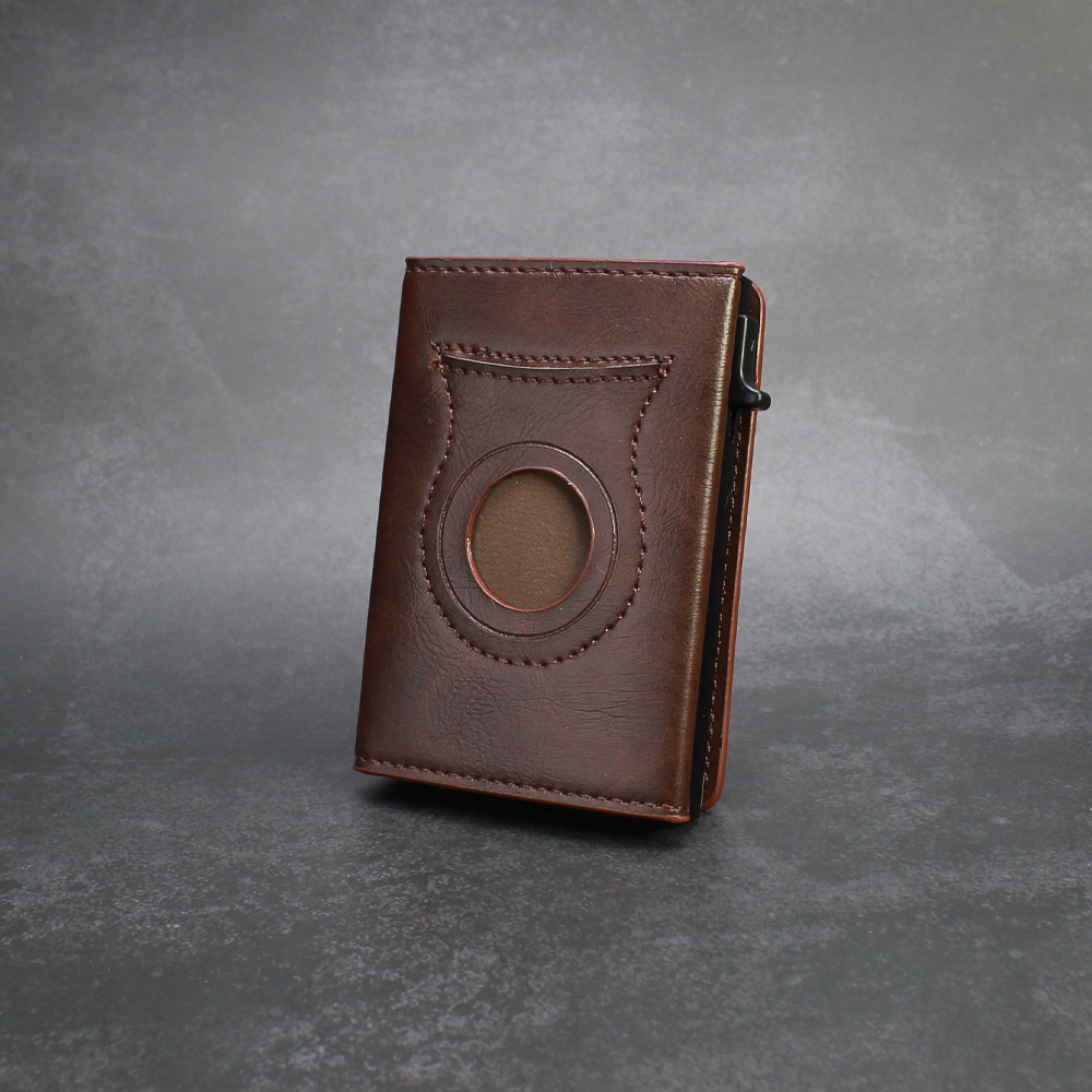 Mens Smart Wallet Card Holder for AirTag: Leather, Compatible with Apple Air Tag, RFID Blocking, Slim, Carbon Fiber, Minimalist - 9-14 Card Capacity | ID Window | Cash Slot