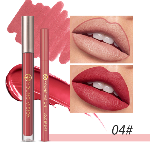 YOUNG VISION Lip Glaze + Lip Liner set liquid Lip Liner Waterproof non-stick cup Moisturizing easy color 12 color lip gloss