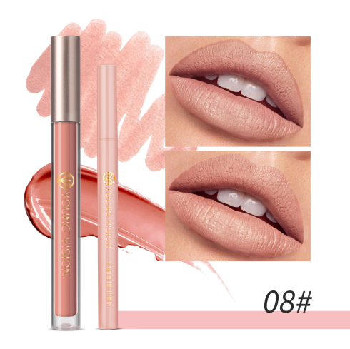 YOUNG VISION Lip Glaze + Lip Liner set liquid Lip Liner Waterproof non-stick cup Moisturizing easy color 12 color lip gloss