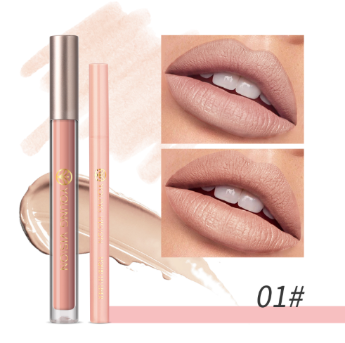 YOUNG VISION Lip Glaze + Lip Liner set liquid Lip Liner Waterproof non-stick cup Moisturizing easy color 12 color lip gloss