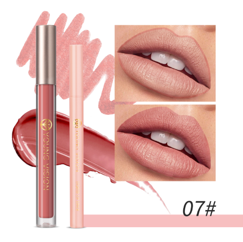 YOUNG VISION Lip Glaze + Lip Liner set liquid Lip Liner Waterproof non-stick cup Moisturizing easy color 12 color lip gloss