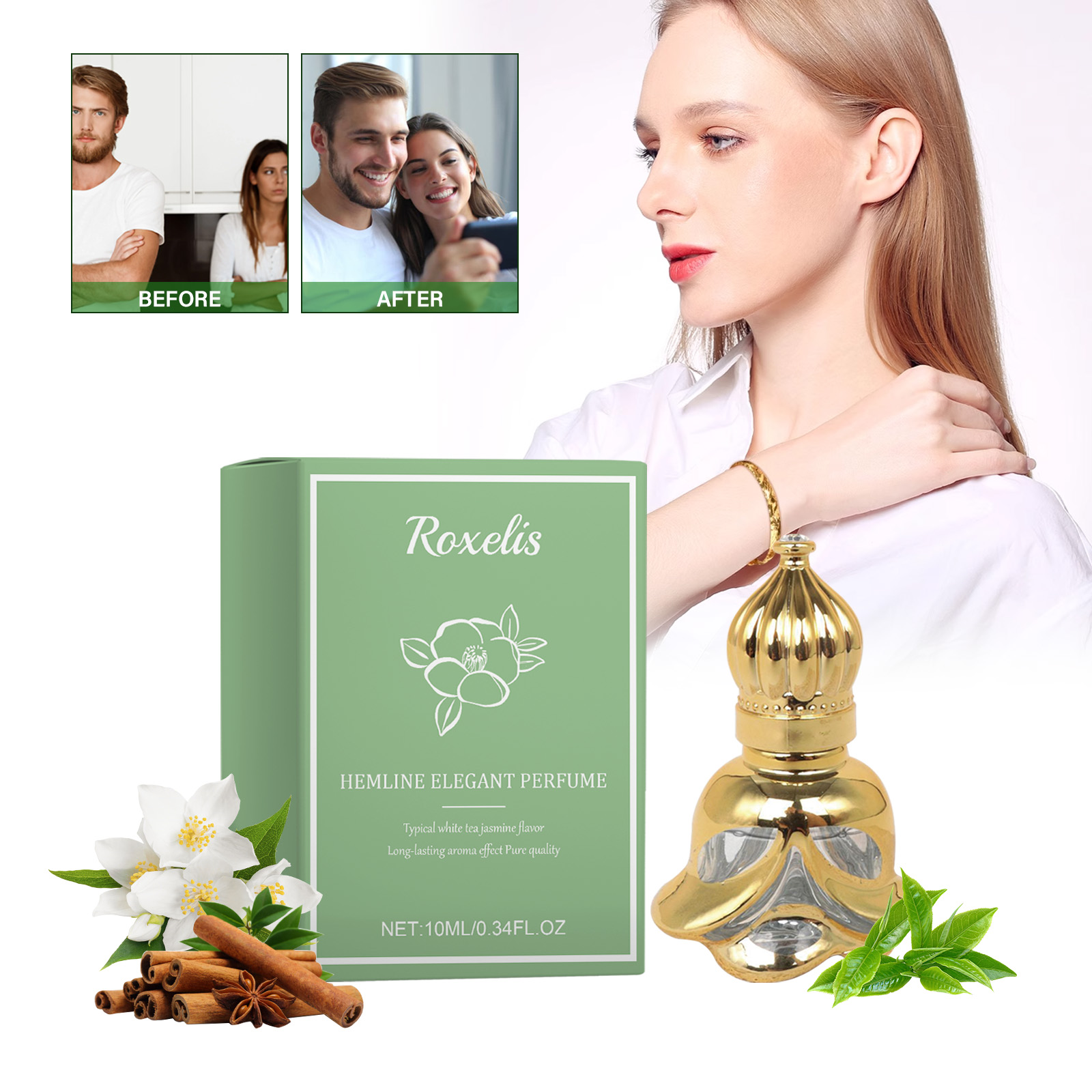 Exquisite women's perfume White tea jasmine skirt elegant perfume Dating encounter fresh fragrance lasting natural and gentle fragrance