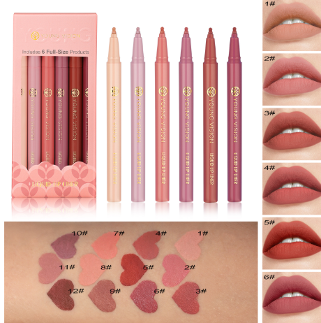 YOUNG VISION 6-color matte liquid lipliner set sponge gourd head fog face nude lipstick pen