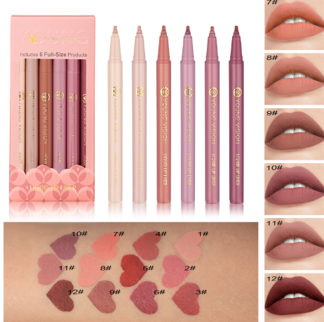 YOUNG VISION 6-color matte liquid lipliner set sponge gourd head fog face nude lipstick pen