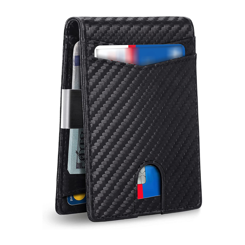 Wallet for Men Gifts 12 Card Slots ID Window With Money Clip Minimalist RFID Front Pocket Bifold Leather Small Thin Dad Birthday Christmas Regalos Hombres
