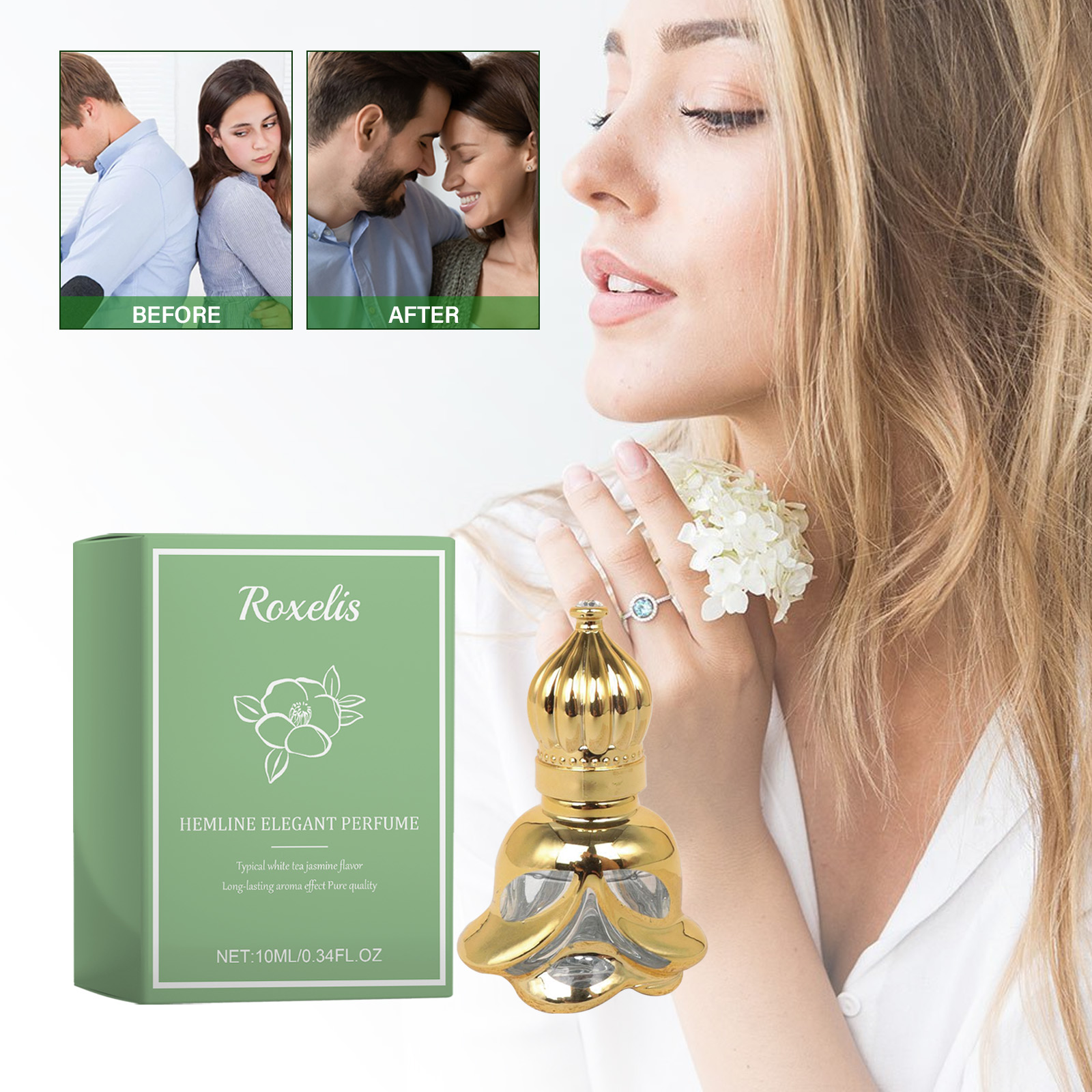 Exquisite women's perfume White tea jasmine skirt elegant perfume Dating encounter fresh fragrance lasting natural and gentle fragrance