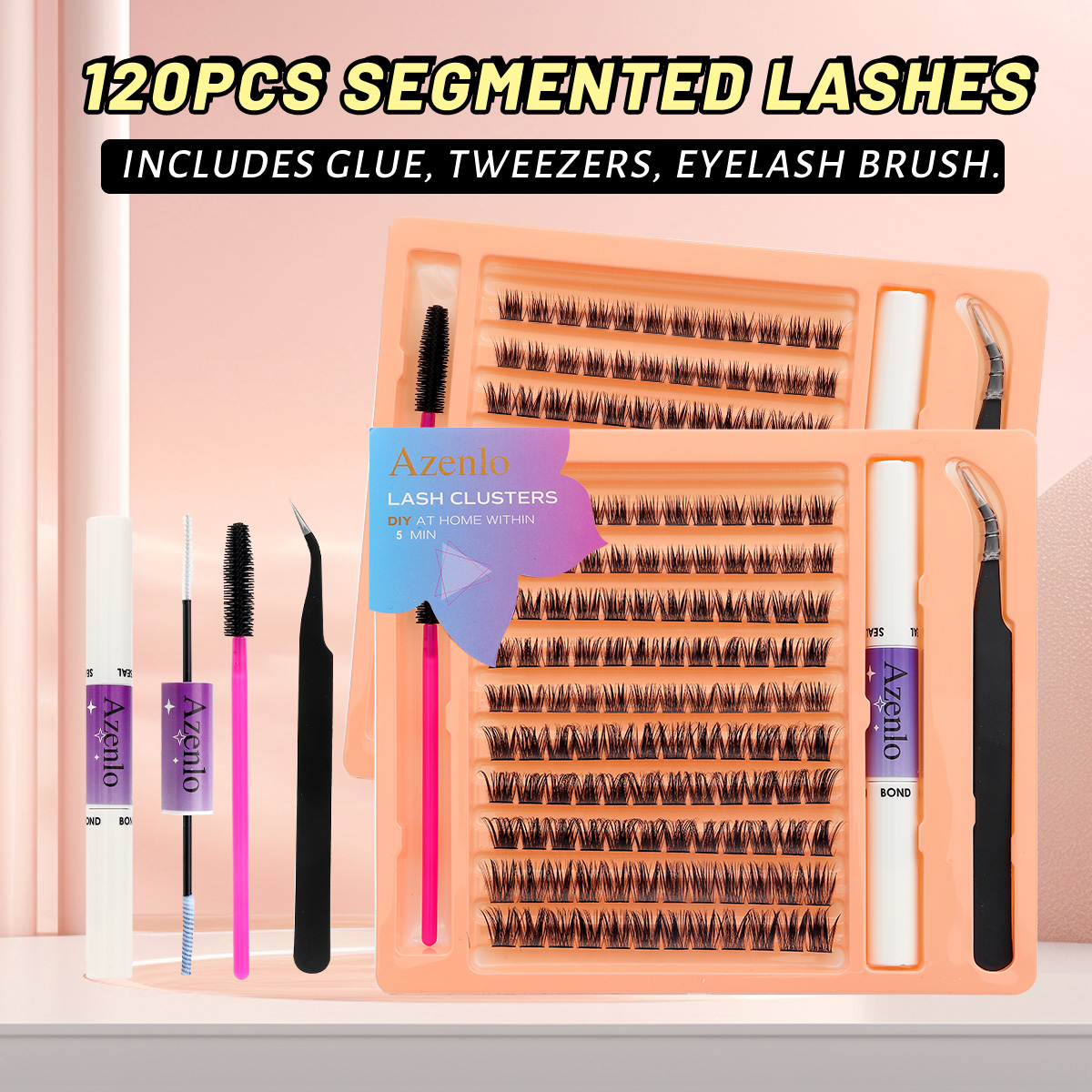 Lash Extension Kit | Lash Clusters Individual Lashes with Bond and Seal Tweezers Lash Remover Eyelash Extensions False Eyelashes with Glue for Beginner DIY at Home 10-16mm C/Curl