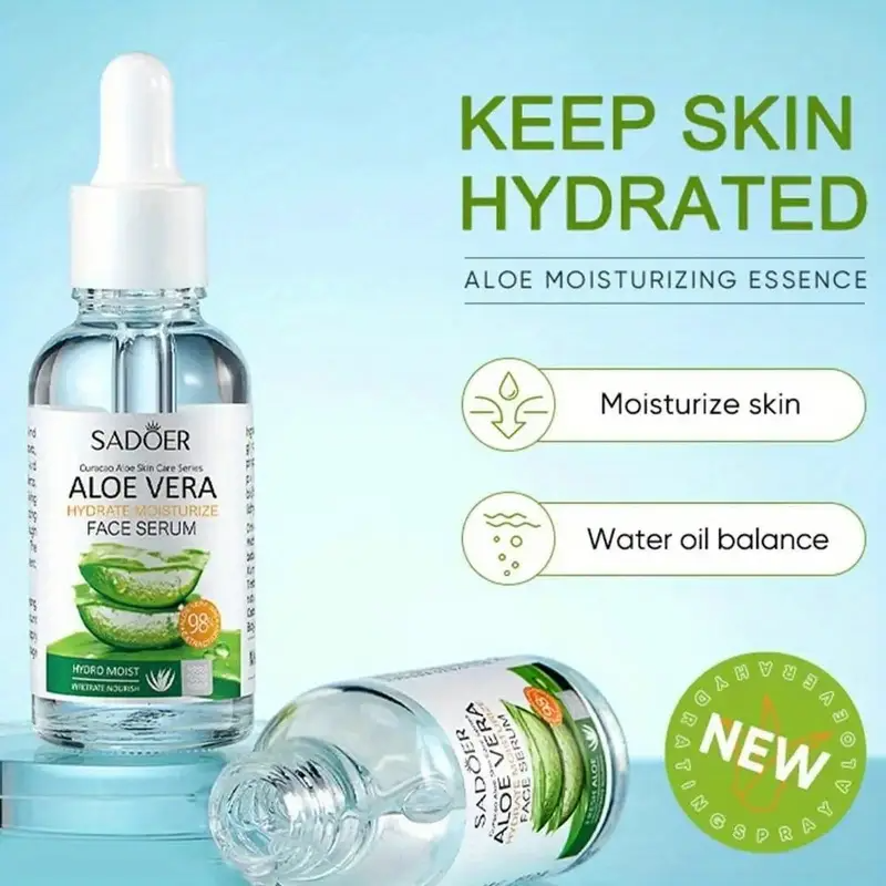 SADOER Pure Aloe Gel Duo 2x30ml fast-absorbing essence for all skin types. Preservative-free, fragrance-free, with dropper. Hydrates 72hrs, reduces redness. EWG Verified.