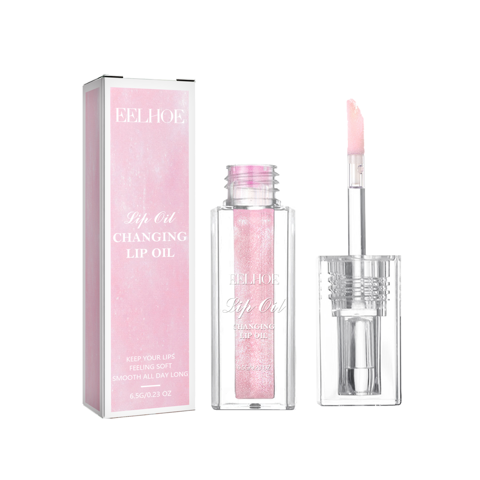 Color-changing lip oil, lightens and smoothes fine lines on lips, moisturizes and prevents dryness and cracking, and color-changing lip care