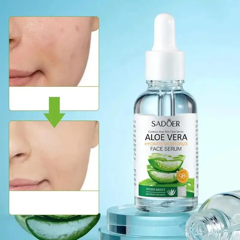 SADOER Pure Aloe Gel Duo 2x30ml fast-absorbing essence for all skin types. Preservative-free, fragrance-free, with dropper. Hydrates 72hrs, reduces redness. EWG Verified.