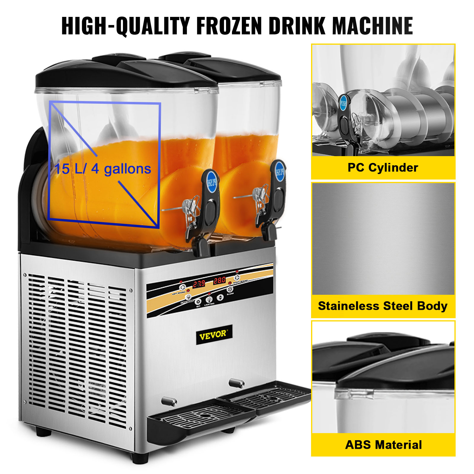 VEVOR Margarita Machine, 15Lx2 Tank Commercial Slushy Machine, Slushie Machine 1000W, Commercial Margarita Maker, Smoothie Frozen Drink Maker for Supermarkets Cafes Restaurants Bars Home Use