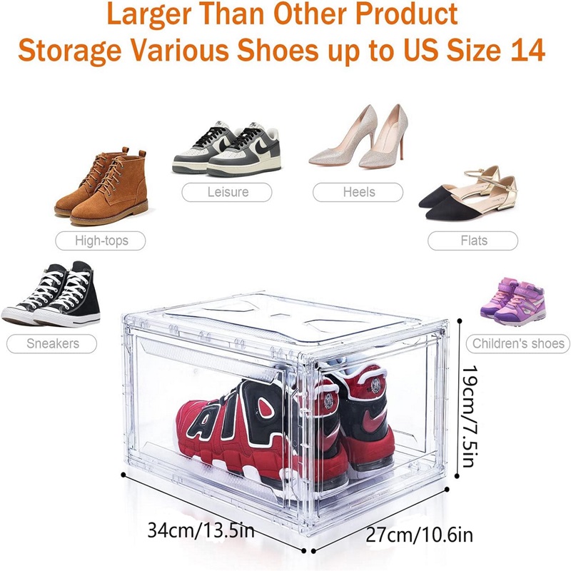 6 PCS Shoe Organizer, Clear Plastic Stackable Shoe Organizer for Closet, Clear Plastic Stackable Shoe Box for Entryway Space Saving Collapsible Shoe Rack, Shoe Box Ball Shoe Rack Container
