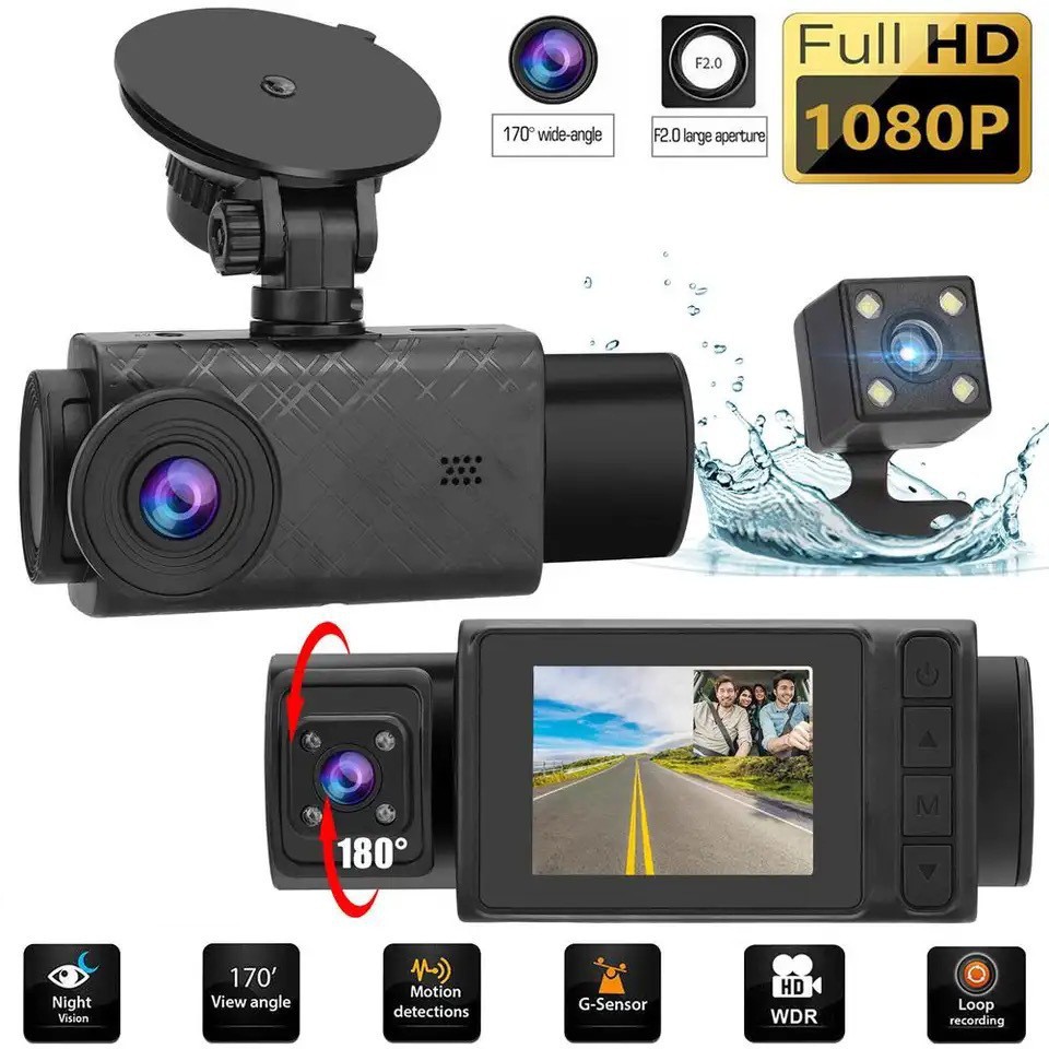3 Channels Dash Cam-Front 1080P-Inside Rear-2