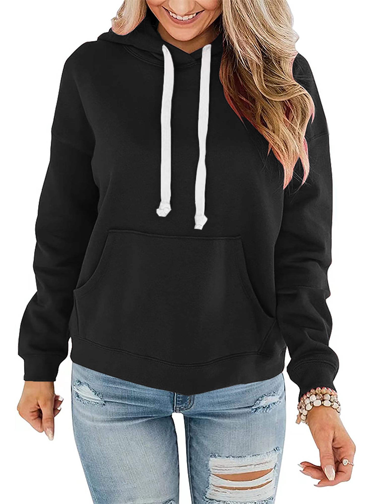 Women’s Casual Solid Hoodies Classic Long Sleeve Loose Sweatshirts Crew Neck Lightweight Pullover Tops with Pockets