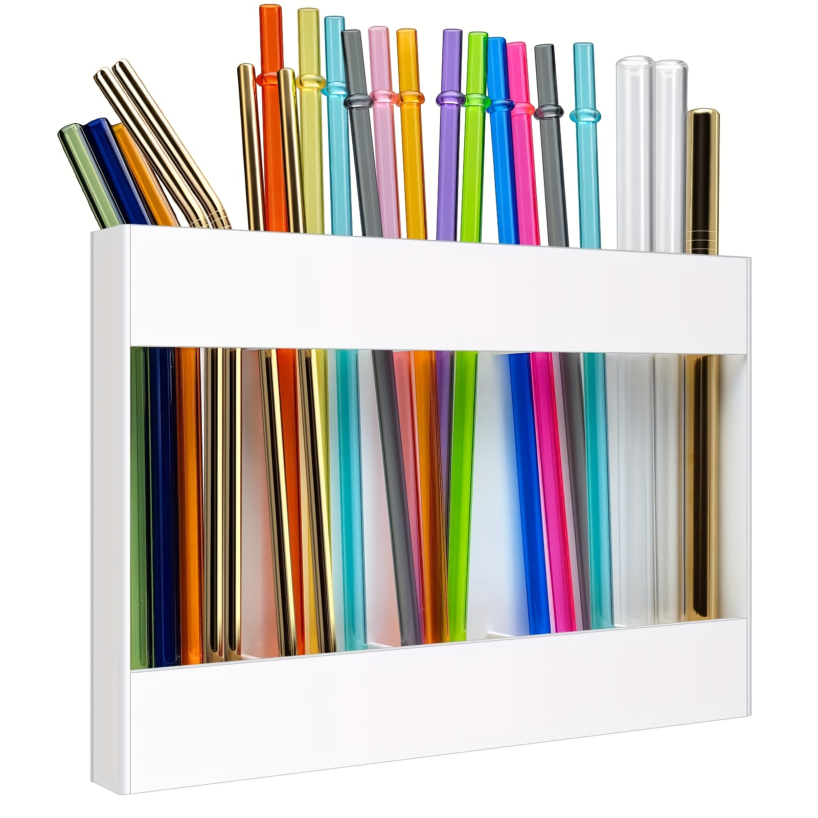 Straw Holder, Cabinet Straw Organizer With Double Sided Adhesive Tape, Tall Drinking Straws Dispensers, Reusable Straws Storage Container For Cupboard, Kitchen Countery