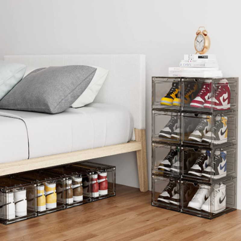 6 PCS Shoe Organizer, Clear Plastic Stackable Shoe Organizer for Closet, Clear Plastic Stackable Shoe Box for Entryway Space Saving Collapsible Shoe Rack, Shoe Box Ball Shoe Rack Container
