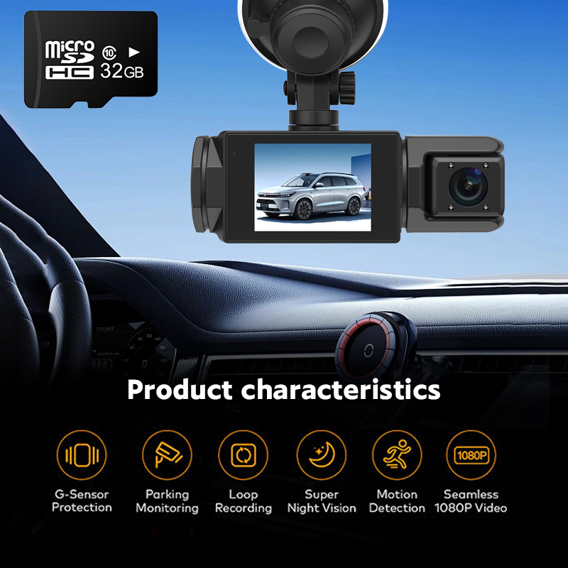 WIFI Car Dashcam, 3 Channel Recording, 1080P Full HD Dash Camera for Car, Included 32GB Card, Front Inner & Rear Camera, Built in Wi-Fi, 3.16" IPS Screen, 170° Wide Angle, WDR, Night Vision, 24H Parking Mode, Car Accessories