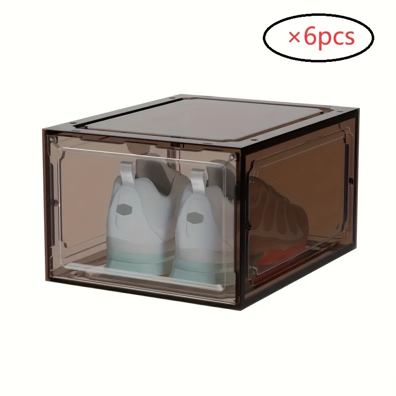 6 PCS Shoe Organizer, Clear Plastic Stackable Shoe Organizer for Closet, Clear Plastic Stackable Shoe Box for Entryway Space Saving Collapsible Shoe Rack, Shoe Box Ball Shoe Rack Container