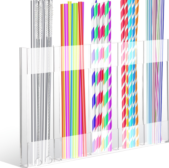 Straw Holder, Cabinet Straw Organizer With Double Sided Adhesive Tape, Tall Drinking Straws Dispensers, Reusable Straws Storage Container For Cupboard, Kitchen Countery