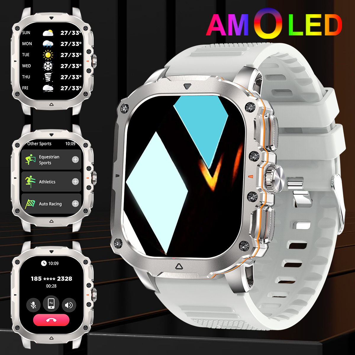 Smartwatch for Men(Answer/Make Calls), AMOLED HD Touch Screen Smart Watch With Voice Assistant/Message Reminder/Pedometer/Weather Forcest/Sport Modes, Fashion Outdoor Fitness Watch With