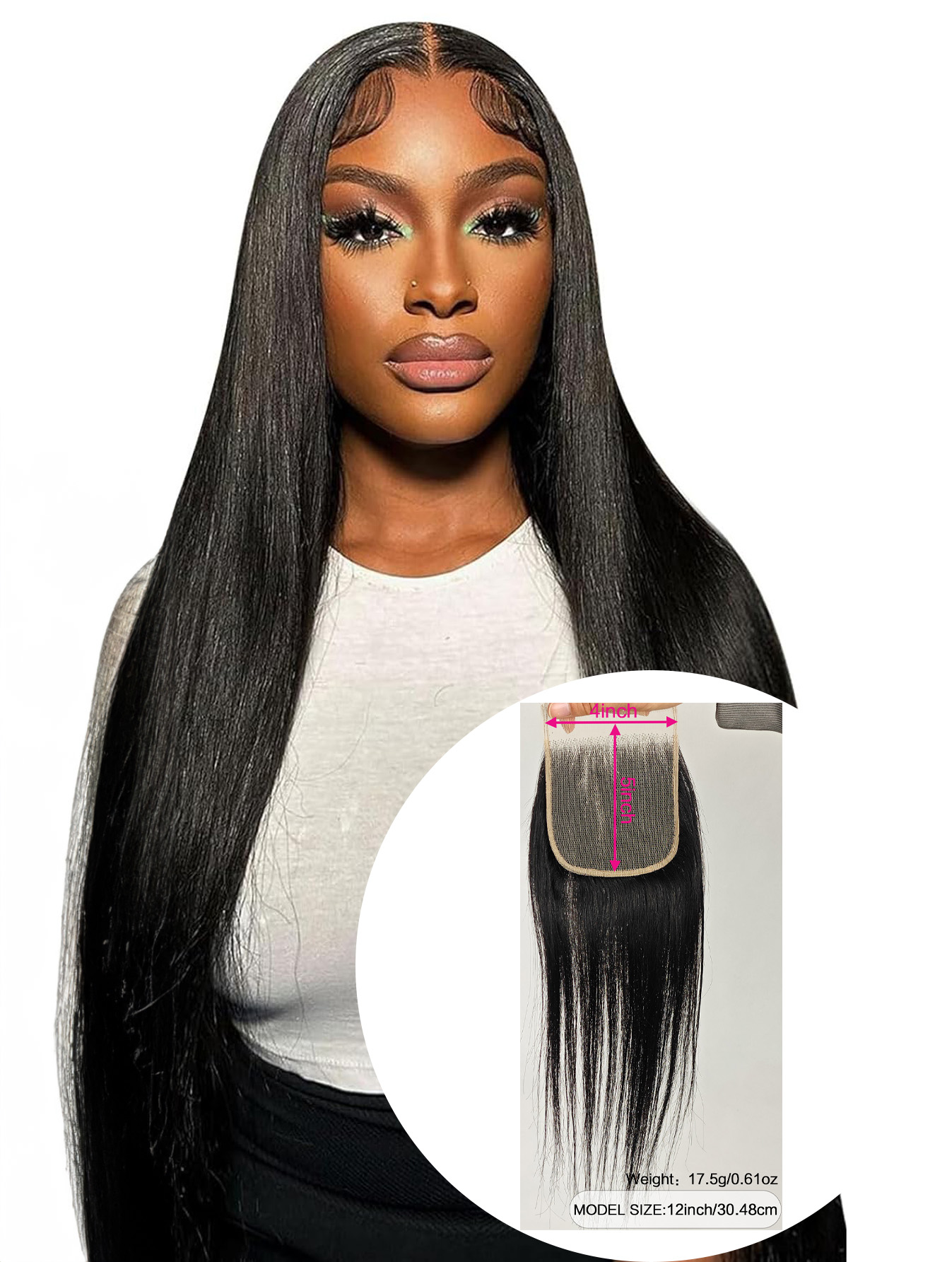 4x5 HD Swiss Lace Melt Skin Lace Closure Long Deep Parting Raw Hair Materials Straight Style Much Fuller with Natural Hair Line Human Hair Natural Black Color (12inch, HD 4x5 lace closure)