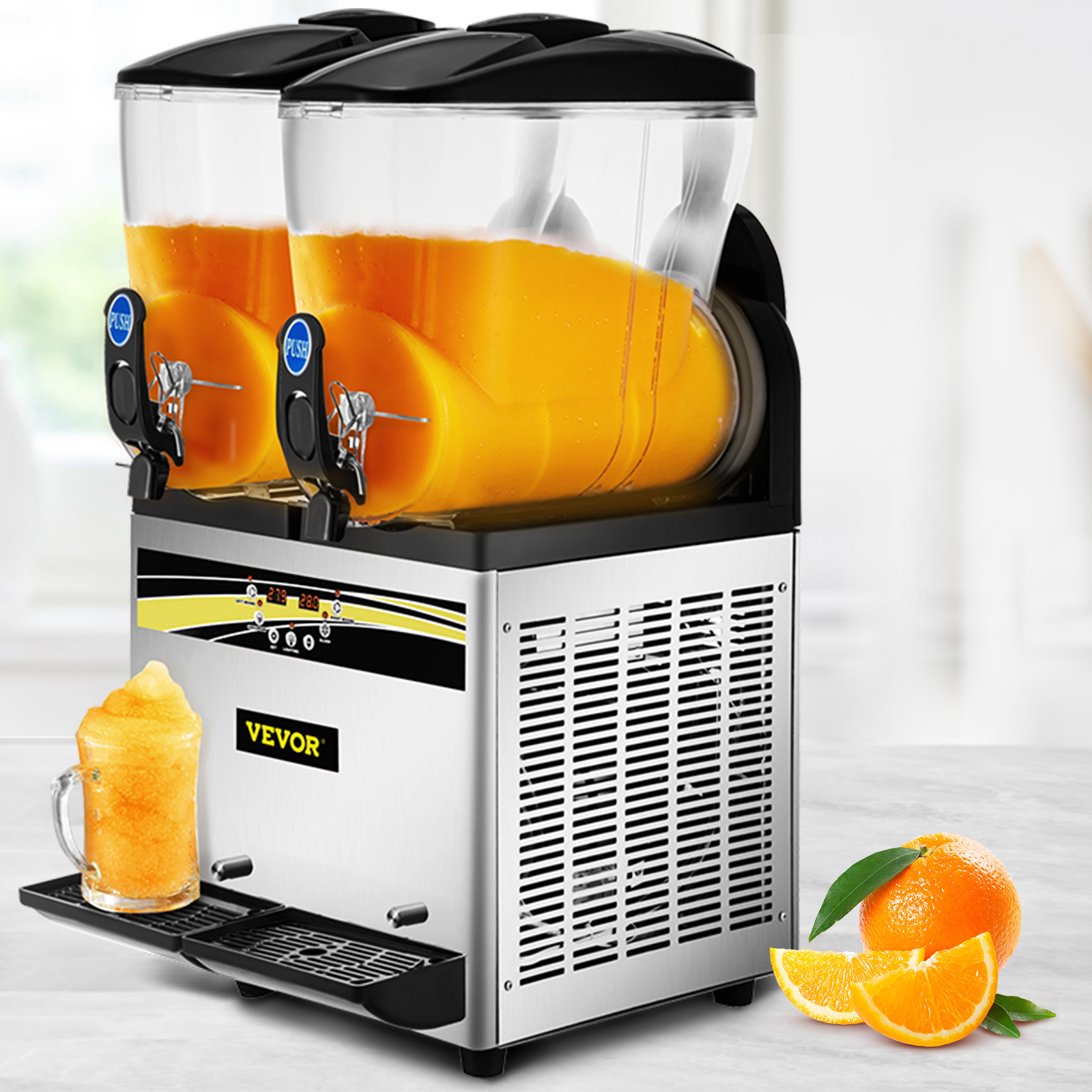 VEVOR Margarita Machine, 15Lx2 Tank Commercial Slushy Machine, Slushie Machine 1000W, Commercial Margarita Maker, Smoothie Frozen Drink Maker for Supermarkets Cafes Restaurants Bars Home Use