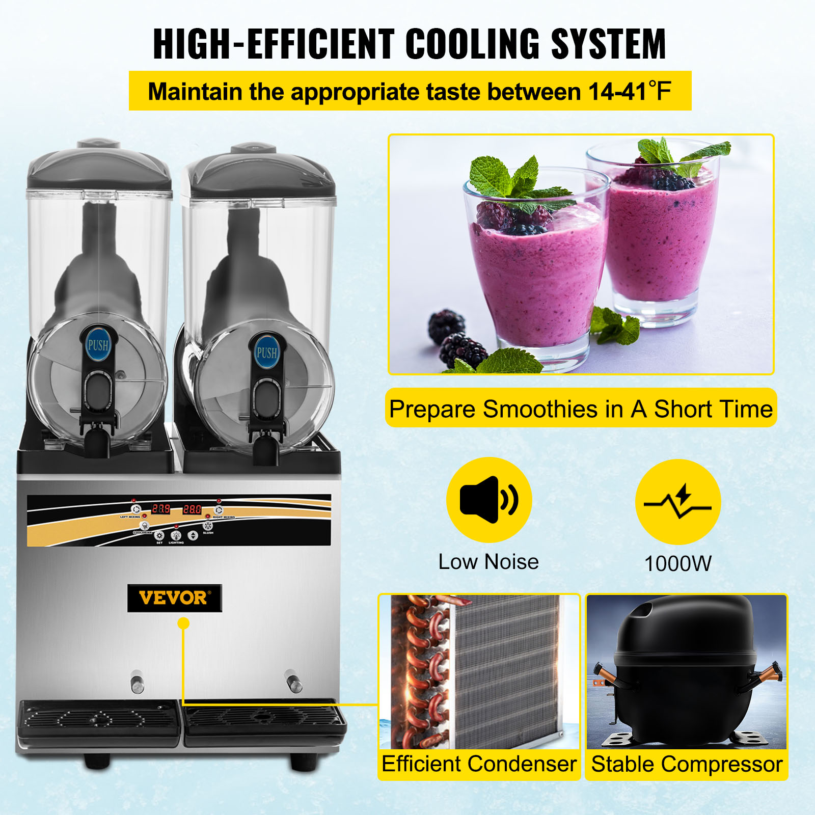 VEVOR Margarita Machine, 15Lx2 Tank Commercial Slushy Machine, Slushie Machine 1000W, Commercial Margarita Maker, Smoothie Frozen Drink Maker for Supermarkets Cafes Restaurants Bars Home Use