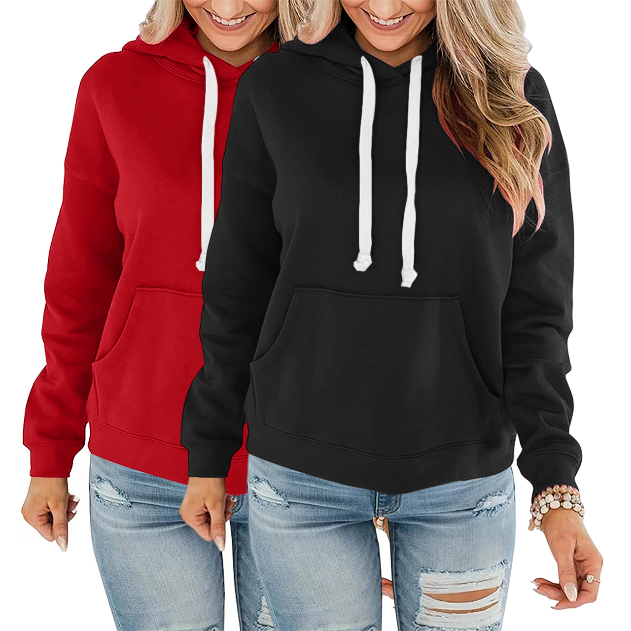 Women’s Casual Solid Hoodies Classic Long Sleeve Loose Sweatshirts Crew Neck Lightweight Pullover Tops with Pockets