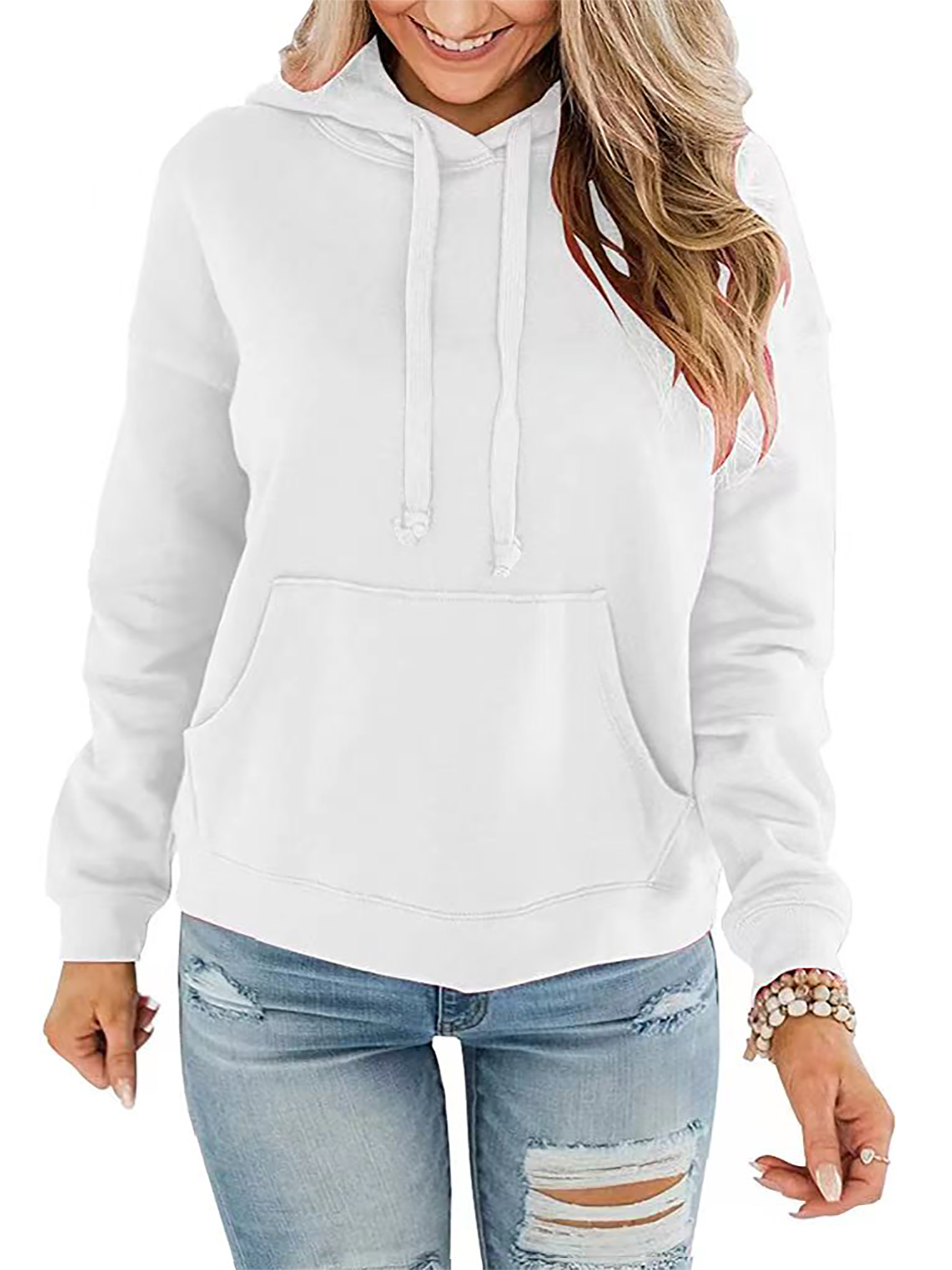 Women’s Casual Solid Hoodies Classic Long Sleeve Loose Sweatshirts Crew Neck Lightweight Pullover Tops with Pockets
