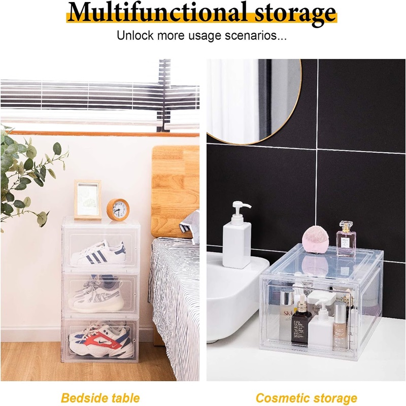 6 PCS Shoe Organizer, Clear Plastic Stackable Shoe Organizer for Closet, Clear Plastic Stackable Shoe Box for Entryway Space Saving Collapsible Shoe Rack, Shoe Box Ball Shoe Rack Container