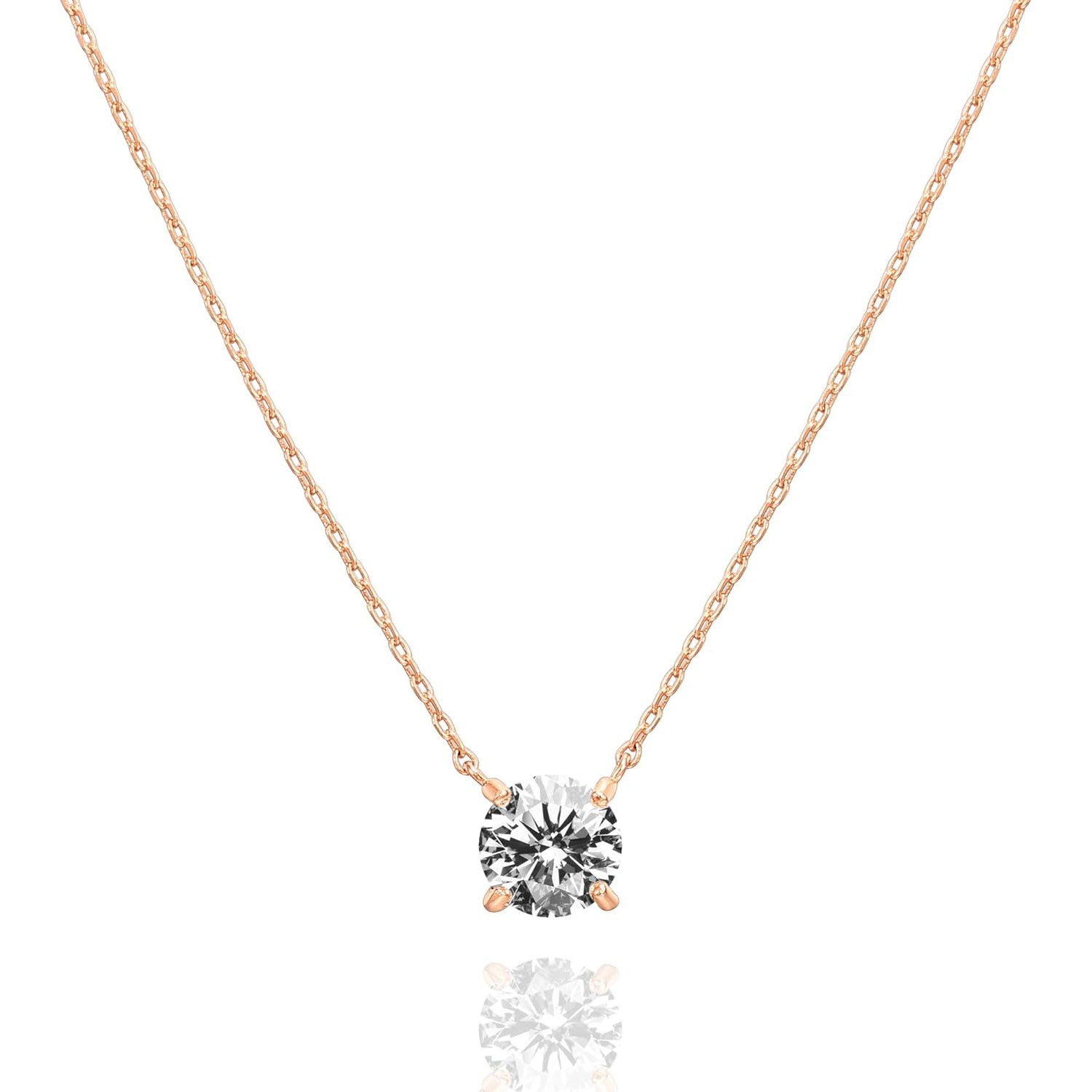 "1pc Gold Plated Crystal Solitaire 1.5 Carat (7.3mm) Cubic Zirconia Dainty Choker Necklace Gold Necklaces for Women, Prefect gift for Birthday/ Christmas/ New Year's Eve/ Anniversary/ Mother's day "