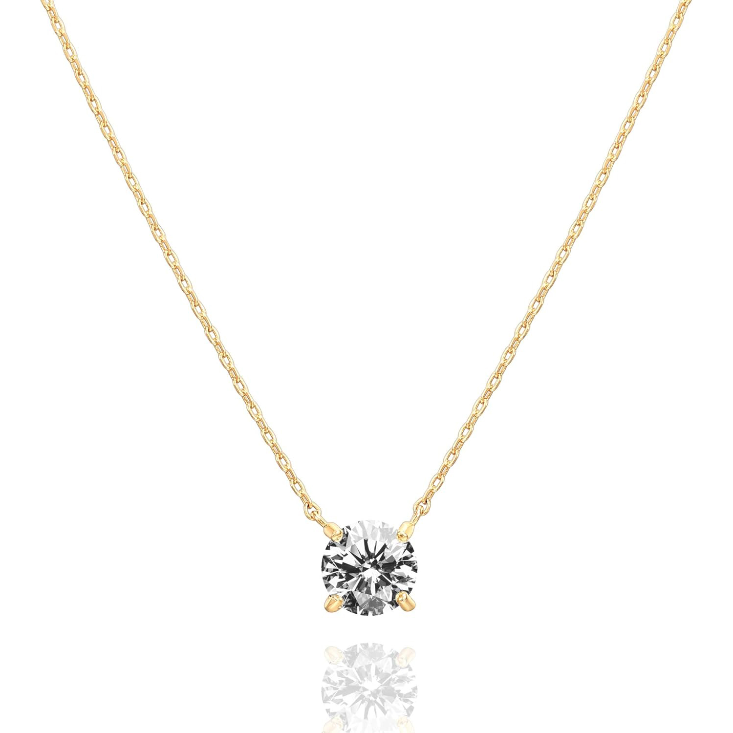 "1pc Gold Plated Crystal Solitaire 1.5 Carat (7.3mm) Cubic Zirconia Dainty Choker Necklace Gold Necklaces for Women, Prefect gift for Birthday/ Christmas/ New Year's Eve/ Anniversary/ Mother's day "