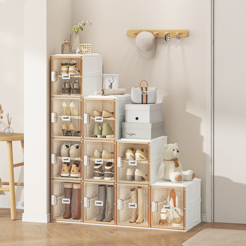 Foldable Clear Shoe Box,One Piece Shoe Rack, Bedroom Living Room Entrance Dormitory Accessory (For Entrance) Folding Sneaker Organizer,Portable Folding Shoe Cabinet,easy to install,can also store clothes,books and so on