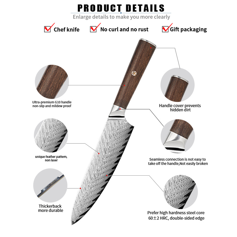 Chef's Knife, 6.7 Inch Kitchen Knife, 67 Layer Stainless Steel, Cutting Vegetables, Fruit Kitchen and Vegetable Knife, Damascus Chef's Knife Set, Essential Knife