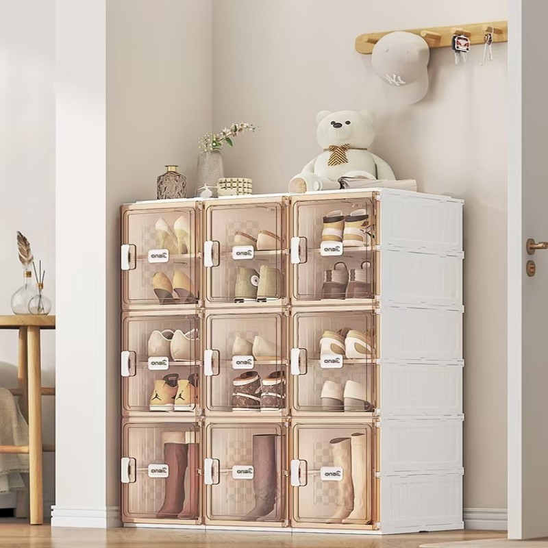 Foldable Clear Shoe Box,One Piece Shoe Rack, Bedroom Living Room Entrance Dormitory Accessory (For Entrance) Folding Sneaker Organizer,Portable Folding Shoe Cabinet,easy to install,can also store clothes,books and so on