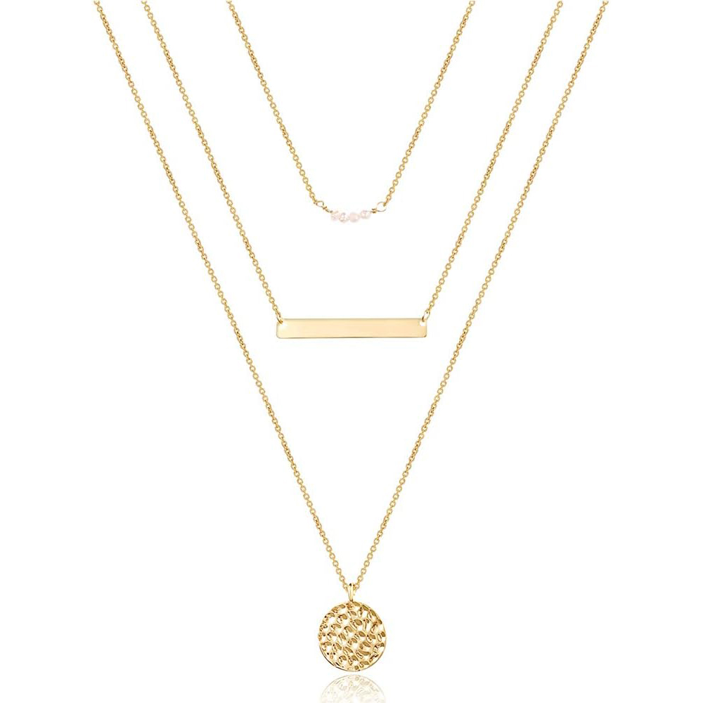 "1 set Dainty Layered Choker Necklace, Handmade 14K Gold Plated Y Pendant Necklace Multi-layer Bar Disc Necklace Adjustable Layering Choker Necklaces for Women, Prefect gift for Birthday/ Christmas/ New Year's Eve/ Anniversary/ Mother's day "