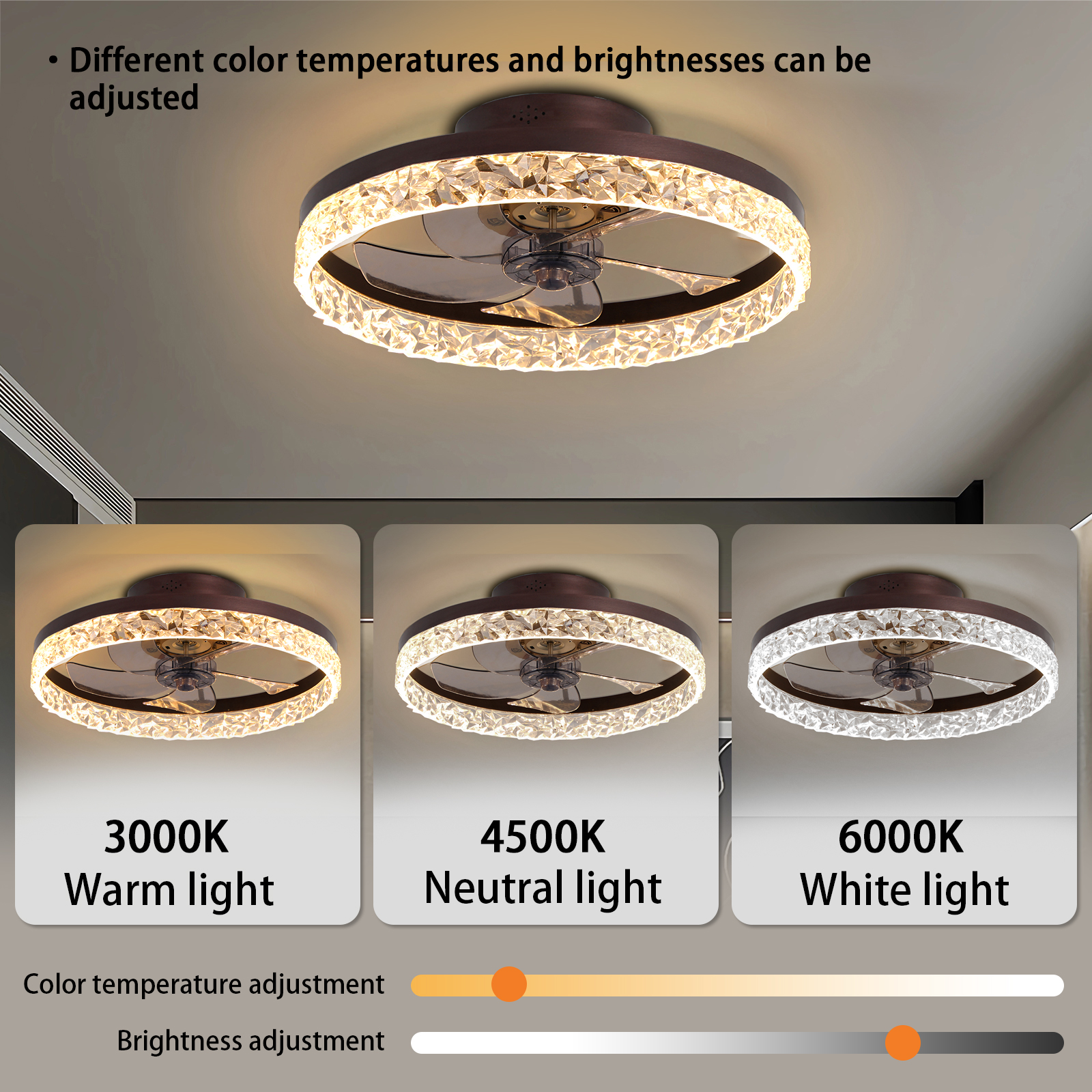 Minimalist modern ceiling fan with light and remote control, dimmable LED ceiling fan, 6-speed, timing reversible blades, modern ceiling light for bedroom nursery with remote control