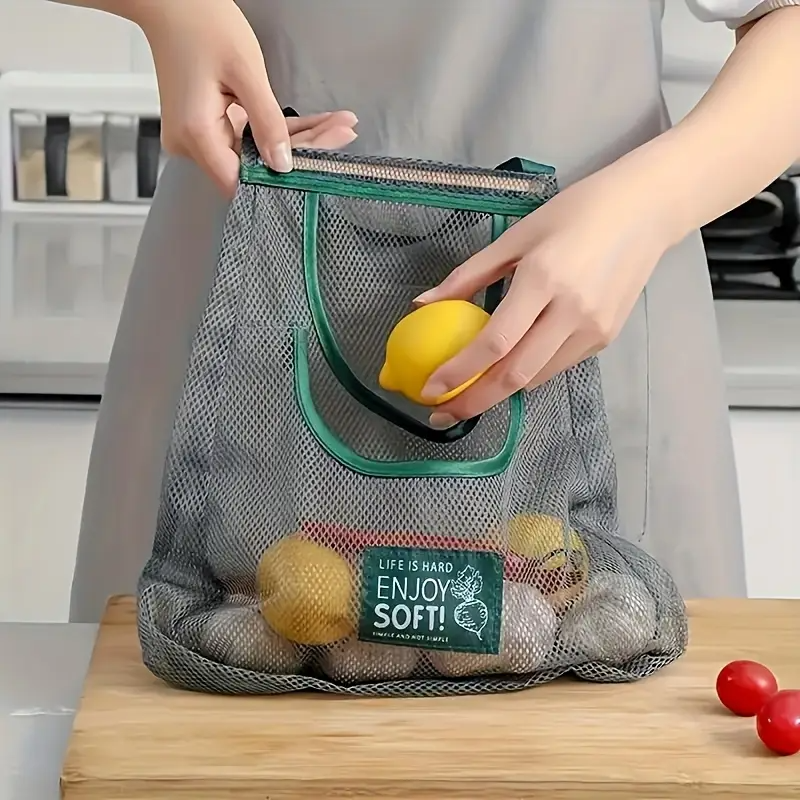 2pcs Multi-Functional Kitchen Storage Mesh Bags - Wall-Mounted Organizers for Storing Fruits, Vegetables, Ginger, and Garlic, Hollow Mesh Bags | Essential Home Accessories