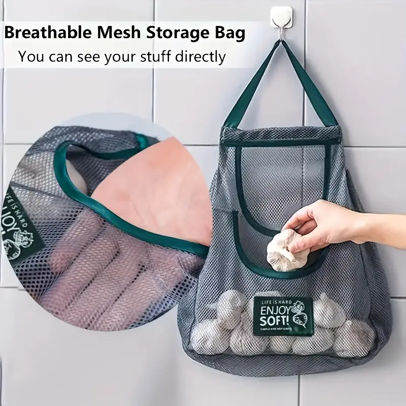 2pcs Multi-Functional Kitchen Storage Mesh Bags - Wall-Mounted Organizers for Storing Fruits, Vegetables, Ginger, and Garlic, Hollow Mesh Bags | Essential Home Accessories