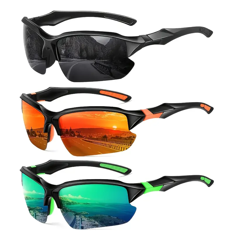 3-Pack High-Performance Polarized Sports Sunglasses - Unisex Wrap-Around Design for Fishing, Cycling & Outdoor Activities | Comfortable for Travel, Running & Driving