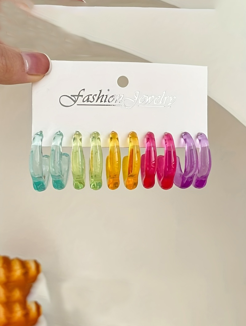 "Lxalry Neon Prism Acrylic Hoop Earrings, Hypoallergenic Lightweight Jewelry Set with 5 Vivid Colors, Summer Glam Gift for Beach Parties &amp; Everyday Joy "