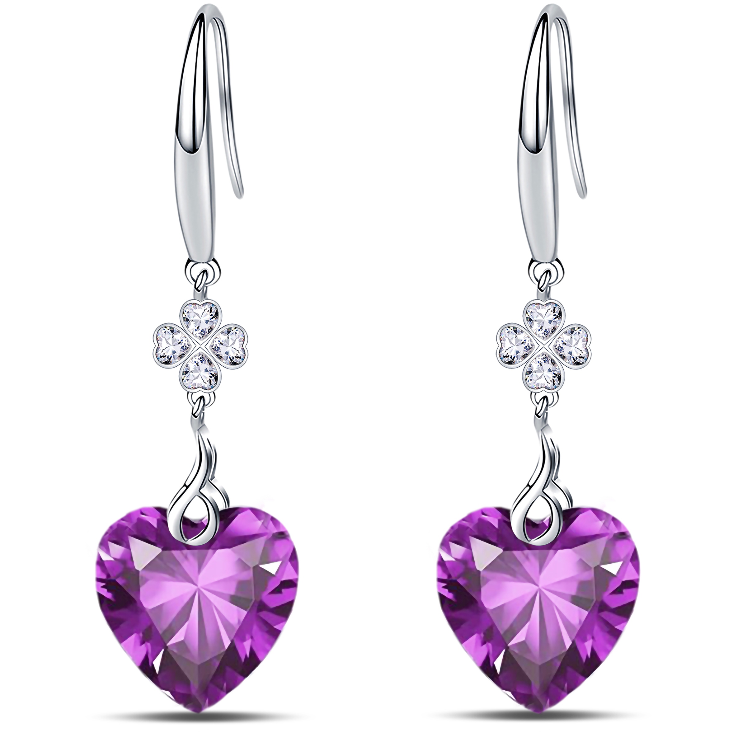 925 Sterling Silver 5A Pure Brillant Heart Cut 10mm Cubic Zirconia Love Heart Dangle Earrings for Women