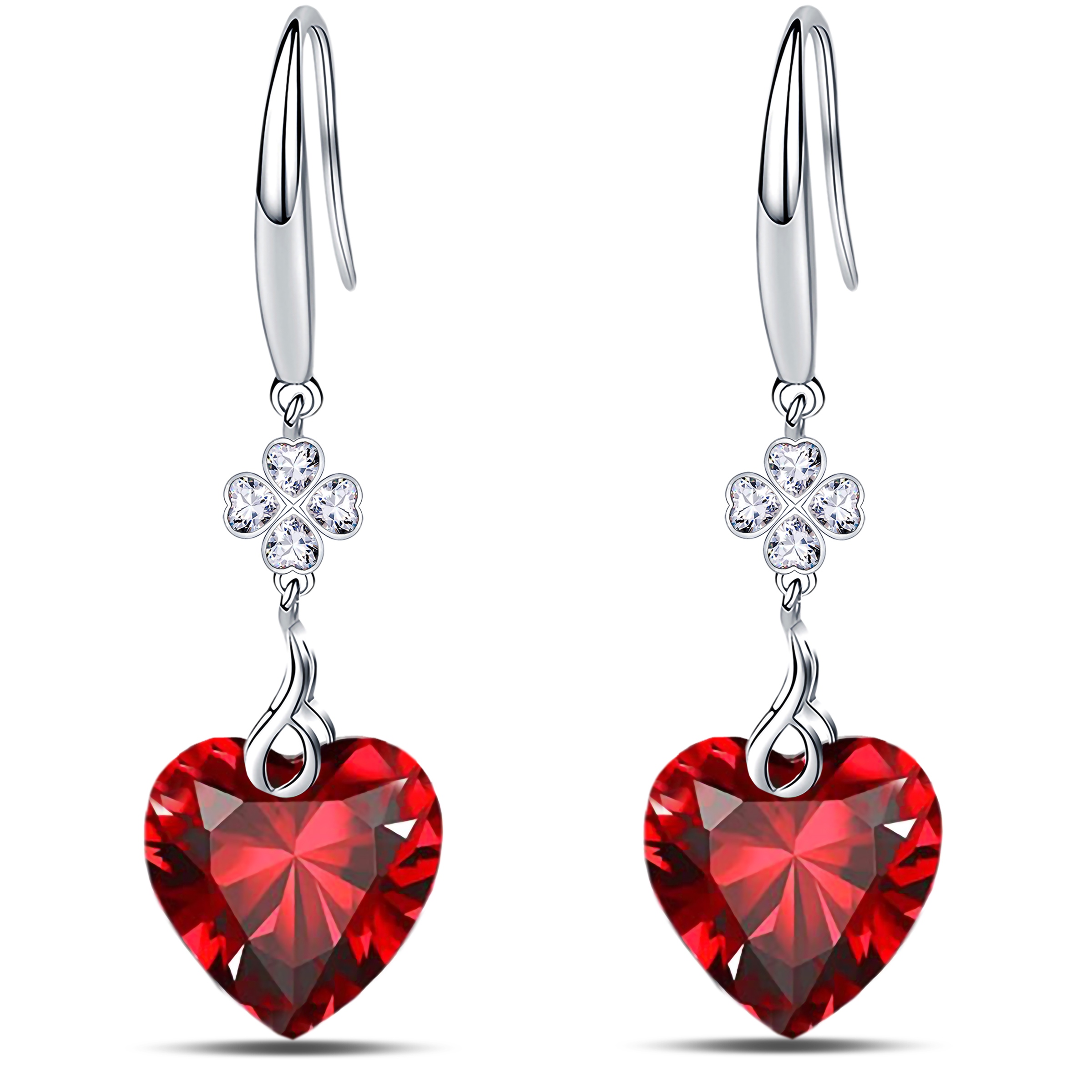 925 Sterling Silver 5A Pure Brillant Heart Cut 10mm Cubic Zirconia Love Heart Dangle Earrings for Women