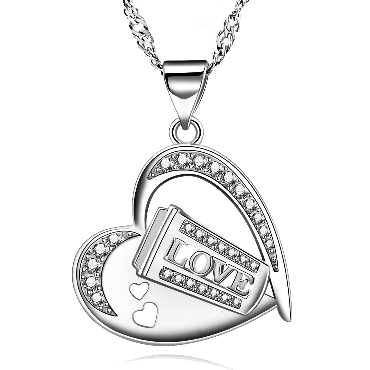 Emma Manor White Gold Plated Cubic Zirconia Love Cup Heart Pendant Necklace