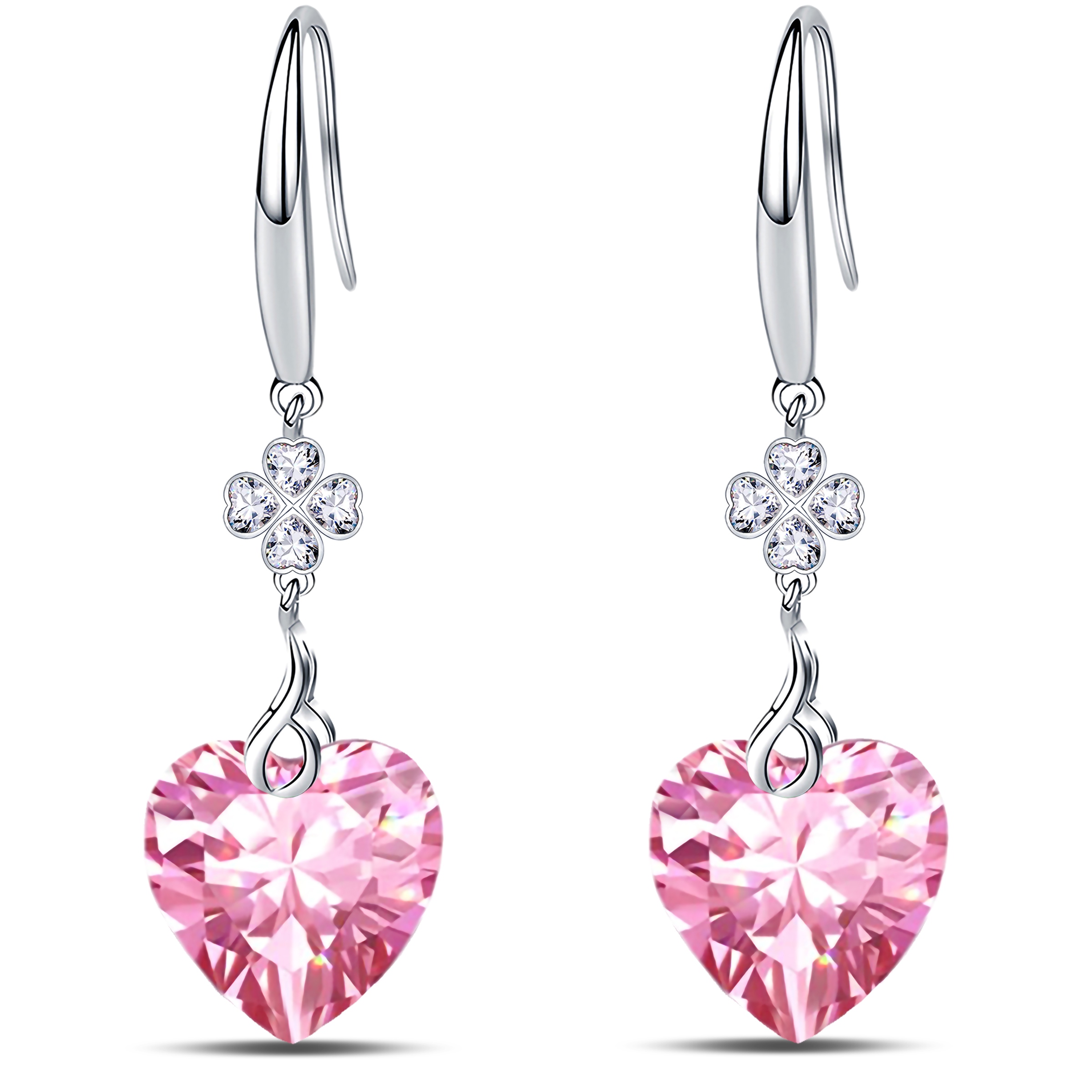 925 Sterling Silver 5A Pure Brillant Heart Cut 10mm Cubic Zirconia Love Heart Dangle Earrings for Women